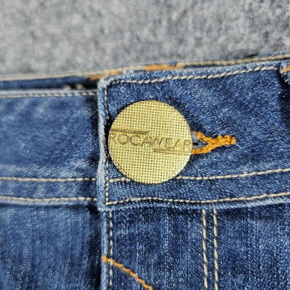 Y2K Rocawear Gold Chain Bling Denim Mini Skirt Blue Women's Size 5 Act 27x14 - Picture 4 of 8